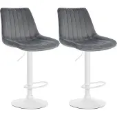 CLP 2er Set Barhocker Toni Samt drehbar und stufenlos höhenverstellbar dunkelgrau Material Gestell Metall matt weiss