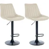 CLP 2er Set Barhocker Toni Kunstleder drehbar und stufenlos höhenverstellbar | Farbe creme Material Gestell Metall matt schwarz