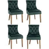 CLP 4er Set Esszimmerstuhl Aberdeen Samt Antikes Design mit Gestell aus Kautschukho dunkelgrün Gestell Farbe antik-hell
