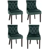 CLP 4er Set Esszimmerstuhl Aberdeen Samt Antikes Design mit Gestell aus Kautschukho dunkelgrün Gestell Farbe antik
