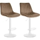 CLP 2er Set Barhocker Toni Samt drehbar und stufenlos höhenverstellbar braun Material Gestell Metall matt weiss