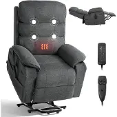Vevor Fernsehsessel Elektrisch, Relaxsessel mit Aufstehhilfe, Wärme- & Massagefunktion, Seniorensessel Stufenlose Verstellung, Massagesessel mit Chenille-Bezug & Fernbedienung, Dunkelgrau