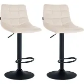 CLP 2er Set Barhocker Jerry Samt höhenverstellbar und 360 drehbar | Farbe creme Gestell Farbe schwarz