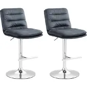 CLP 2er Set Barhocker Damar Samt höhenverstellbar und drehbar | Farbe dunkelgrau Gestell Farbe chrom