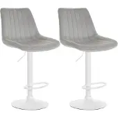 CLP 2er Set Barhocker Toni Samt drehbar und stufenlos höhenverstellbar grau Material Gestell Metall matt weiss