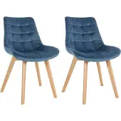 CLP 2er Set Esszimmerstühle Brook mit Samtbezug blau
