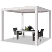 PRIMEYARD Pergola 3x3 m Aluminium Pfosten mit Lamellendach aus Aluminium weiße Terrassenüberdachung