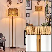Hofstein Obenetto Stehlampe aus Holz/Metall und Schirm aus Bambus
