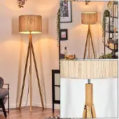 Hofstein Arenabianca Stehlampe mit Holzfuß und Schirm aus Seegras