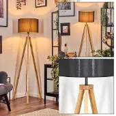 Hofstein Tubione Stehlampe aus Holz/Metall mit Schirm aus Stoff (Ø 38 cm)