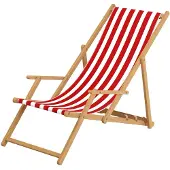 Erst-Holz Liegestuhl rot-weiß Gartenliege Sonnenliege Strandstuhl Klappstuhl Deckchair Buche natur 10-314N
