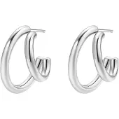 Hey Happiness Ohrringe Doppel-Creolen Edelstahl in Silber | Gr.: onesize