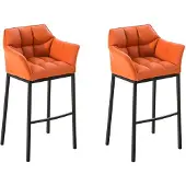 CLP 2er Set Barhocker Damaso Kunstleder mit Vierfußgestell aus Metall bis 240 kg | Farbe orange Gestell Farbe schwarz