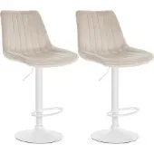 CLP 2er Set Barhocker Toni Samt drehbar und stufenlos höhenverstellbar creme Material Gestell Metall matt weiss