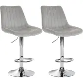 CLP 2er Set Barhocker Toni Samt drehbar und stufenlos höhenverstellbar grau Material Gestell Metall in Chromoptik