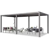 TOOLPORT PRIMEYARD Pergola 3x6 m Aluminium-Pfosten mit Lamellendach aus Stahl graue Terrassenüberdachung