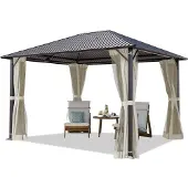 TOOLPORT Gartenpavillon 3x3,65 m Stahl-Dach mit Moskitonetzen und Seitenteilen in cream