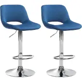 CLP 2er Set Barhocker Camden Samt drehbar und höhenverstellbar | blau Farbe blau Material Gestell Metall in Chromoptik