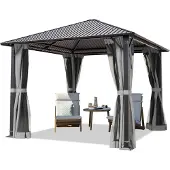 TOOLPORT Gartenpavillon 3x3 m Stahl-Dach mit Moskitonetzen und Seitenteilen in grau
