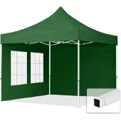 TOOLPORT 3x3m Stahl Faltpavillon, inkl. 2 Seitenteile, dunkelgrün