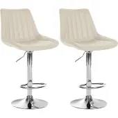CLP 2er Set Barhocker Toni Kunstleder drehbar und stufenlos höhenverstellbar | Farbe creme Material Gestell Metall in Chromoptik