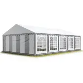 TOOLPORT Partyzelt Festzelt 4x10 m Garten-Pavillon PVC Plane 700 N in grau-weiß Wasserdicht