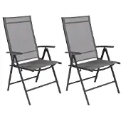 Mojawo 2 Stück Garten Klappstuhl Hochlehner Metall - Textilen Anthrazit 7 Pos