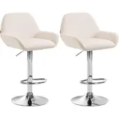 CLP 2er Set Barhocker Braga Samt drehbar und höhenverstellbar | Farbe creme Material Gestell Metall in Chromoptik