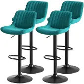 STILVORA Drehbarer Barstuhl Samt Blau, Metall-Holz, höhenverstellbar 87–109 cm