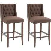 CLP 2er Set Barhocker Cassandra Stoff mit gestepptem Bezug braun Gestell Farbe antik-dunkel