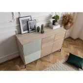 MASSIVMOEBEL24.DE MASSIVMOEBEL24 Kommode Akazie 134x45x85 grau-weiß geölt CHICAGO #07