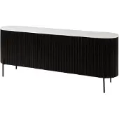 MASSIVMOEBEL24.DE MASSIVMOEBEL24 Sideboard Mango 200x40x76 schwarz lackiert / Marmor weiß BARCELONA #102