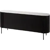 MASSIVMOEBEL24.DE MASSIVMOEBEL24 Sideboard Mango 180x40x76 schwarz lackiert / Marmor weiß BARCELONA #101