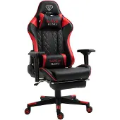 Trisens Chair Racing Chefsessel mit Fußstütze und ergonomsichen 4D-Armlehnen, ergonomischer Sportsitz Optik,Farbe:Schwarz/Rot