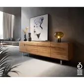 DELIFE Lowboard Anaya 200 cm Akazie Natur 4 Türen L-Fuß Edelstahl