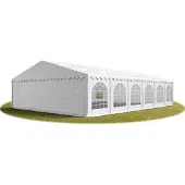 TOOLPORT Festzelt Partyzelt 8x12 m schwer entflammbar PREMIUM, hochwertige PVC Plane 750 N in weiß 100% wasserdicht mit Bodenrahmen