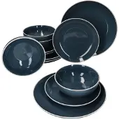 MamboCat 12tlg. Teller Set Linus blau 4 Personen Steingut Teller klein & groß Bowl-Schale