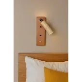 Opviq , Wandleuchte aus Holz mit Travertin-Kappe, Ø4 h:13 cm, Höhe 22 cm, E14 Fassung, max. 40 W, Beige und Eiche, rustikales Design für stilvolle Wohnräume.