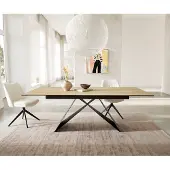 DELIFE Esstisch Edge 180-220x100 Keramik Laminam Sabbia Eichefarbig V-Gestell Flachstahl Schwarz ausziehbar