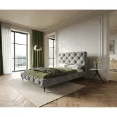 DELIFE Polsterbettgestell Nayara 140x200 cm Mikrofaser Grau