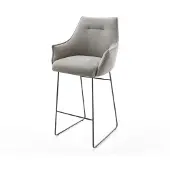 DELIFE Barstuhl Alja-Flex Strukturstoff Soft Grau Kufengestell Metall Schwarz Taschenfederkern