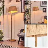 Hofstein Mila Stehlampe mit Holzfuß und Schirm aus Bast