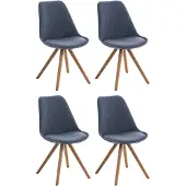 CLP 4er Set Stühle Pegleg Stoff Square gepolstert mit eckigen Holzbeinen blau Gestell Farbe natur