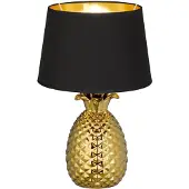 TRIO Leuchten - Art Deco Art Deco Tischleuchte I Tischlampe I Lampe I Leuchte Gold I Messing mit schwarz-Gold I Messingenem Schirm - Pina I Wohnzimmer I Schlafzimmer - Glas Rund - LED geeignet E27