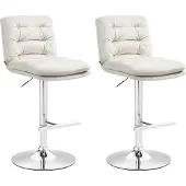 CLP 2er Set Barhocker Damar Samt höhenverstellbar und drehbar | Farbe creme Gestell Farbe chrom