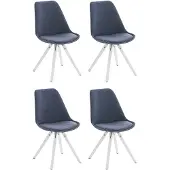 CLP 4er Set Stühle Pegleg Stoff Square gepolstert mit eckigen Holzbeinen blau Gestell Farbe weiß