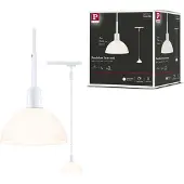 Paulmann URail Pendelleuchte Sarrasani, signalweiß, Metall dimmbar, weiß / opal, für Wohn- / Esszimmer, Glas, Modern