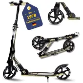 Best Sporting Scooter 205 mm Schwarz/Gold Metallic - Klappbarer Cityroller mit Vorderradfederung, Handbremse, Klingel, Ständer & Tragegurt - Höhenverstellbar für Kinder & Erwachsene bis 100 kg