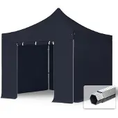 TOOLPORT 3x3m Aluminium Faltpavillon, inkl. 4 Seitenteile, schwarz