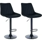 CLP 2er Set Barhocker Toni Kunstleder drehbar und stufenlos höhenverstellbar | Farbe schwarz Material Gestell Metall matt schwarz